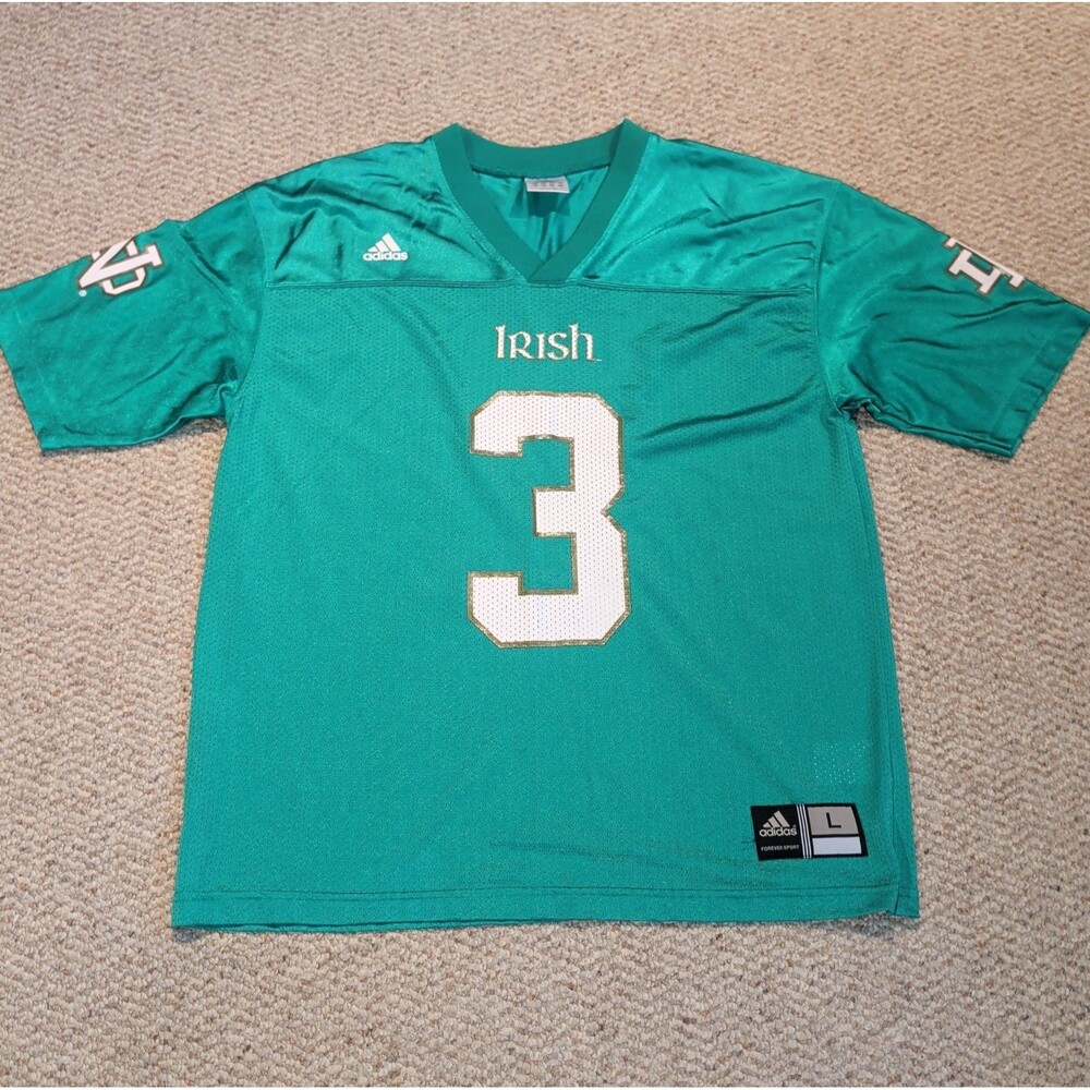 Vintage Adidas Notre Dame Fighting Irish Jersey Mens Large Green 3 Sports NCAA